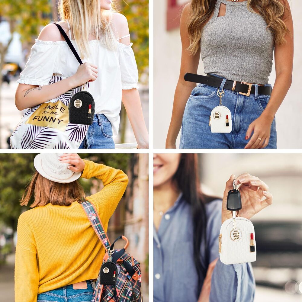 5594 Mini Backpack Keychain ,Small PU Leather Coin Purse with Zipper - Picture 5 of 5
